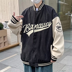 棒球服男春秋季潮牌宽松休闲夹克男撞色拼接印花外套JK0045-P60，男装夹克，星座308B-1