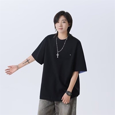夏季美式风运动短袖男女夏季翻边蓝色T恤休闲宽松上衣-T799，男装T恤，星座601-1