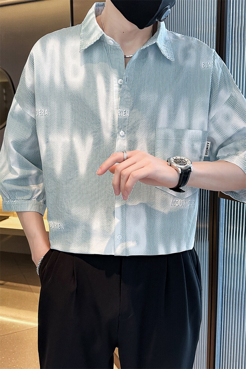 社会小伙2025春季新款衬衫男士高品质七分袖打底衬衫男901C13P58,男装衬衫,星座901