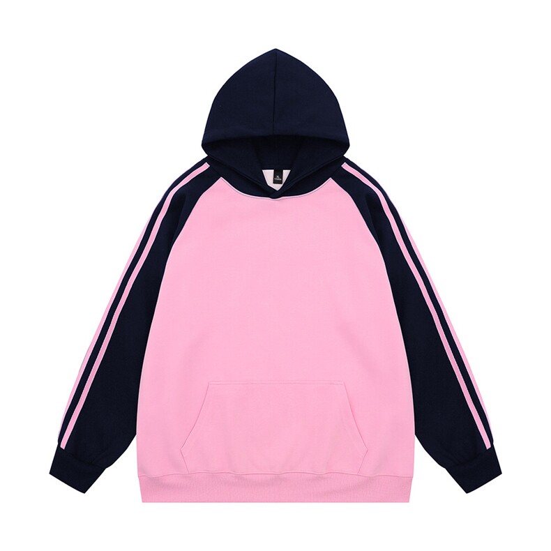 光板得物\唯品二开袖边三条杠拼色插肩连帽卫衣A48P45,男装卫衣,电商A247
