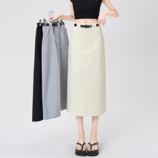天丝棉后开叉半身裙女中长款高腰显瘦2025夏季薄款a字包臀裙，女装半身裙，梦白服饰厂