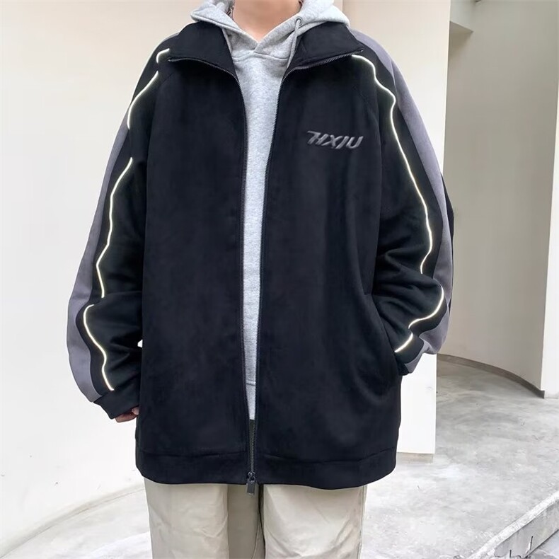鹿皮绒外套男春秋款美式潮牌上衣冬季高街休闲男装夹克W4524-P75图片