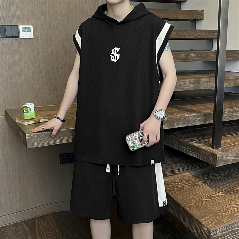 C430-P50 2024夏季潮牌运动背心男坎肩无袖体恤套装五分裤 现货图片