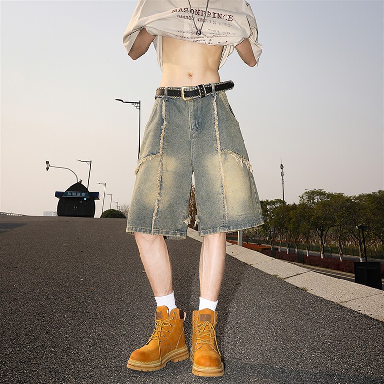 美式破坏风牛仔短裤男夏季青少年高街宽松直筒五分裤DK01139-P40,男装牛仔裤,星座308B-1