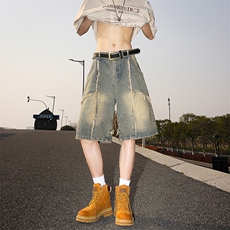 美式破坏风牛仔短裤男夏季青少年高街宽松直筒五分裤DK01139-P40，男装牛仔裤，星座308B-1