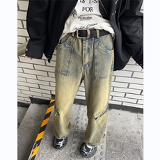 工装牛仔裤男韩版潮美式高街口袋2024秋冬新款ins长裤RK1139-P49，男装牛仔裤，星座412-2