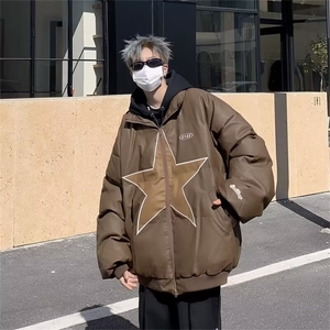 冬季街头星星重磅PU皮棉衣男女保暖休闲百搭面包服皮棉袄W162/P98图片