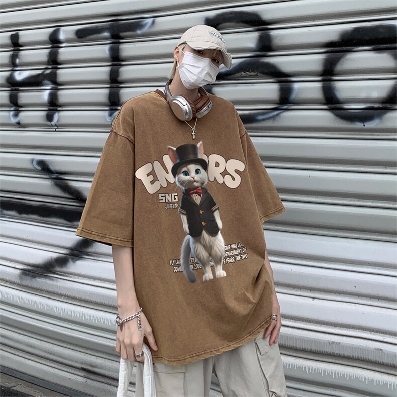 潮牌宽松短袖t恤蜡染美式复古高街水洗做旧517A-2-SX242-P38,男装T恤,星座517A-2