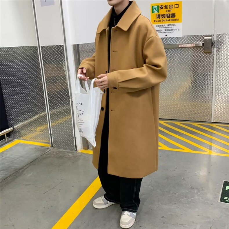 排扣毛呢子大衣男士韩版中长款冬季风衣帅气百搭外套宽松Z20/P48,男装风衣,星座506