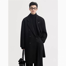 港风秋款男款中长款毛呢大衣双排扣西装领宽松外套DY8275P75，男装西服套装，星座1013-1