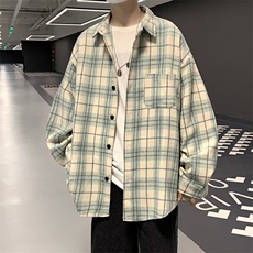 春秋港风复古休闲衬衣潮牌ins宽松格子衬衫男长袖外套W5747-P35，男装夹克，星座512-2