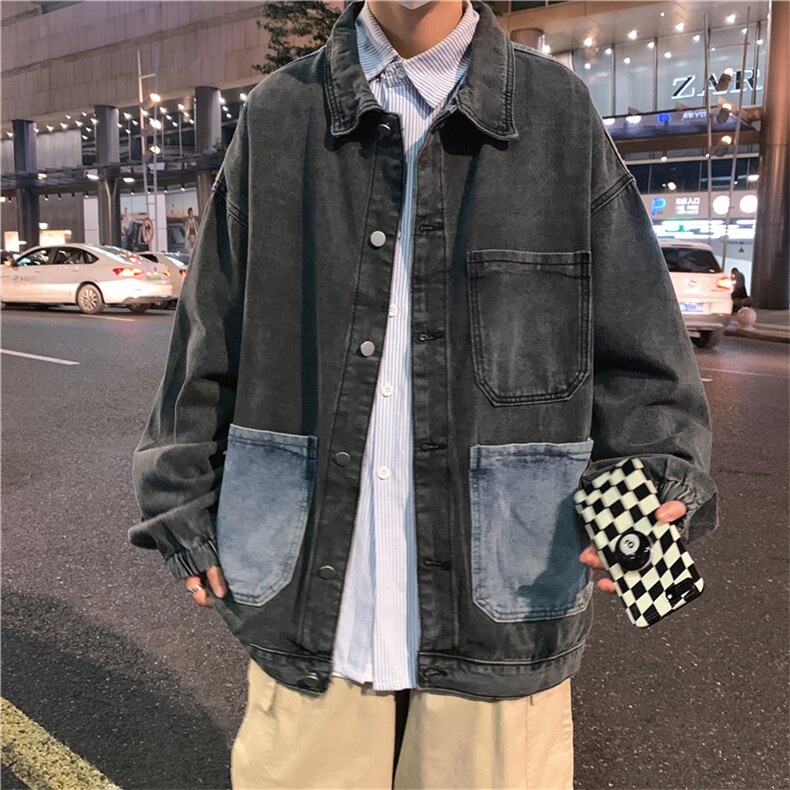 大码S-3XL新款秋冬季高街复古牛仔夹克大口袋拼接外套W2196-P56,男装夹克,星座512-4