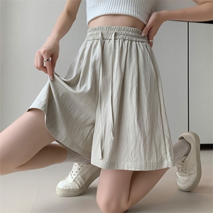 新品红色休闲棉麻冰丝短裤女夏薄款小个子时尚高腰显瘦宽松阔腿五图片