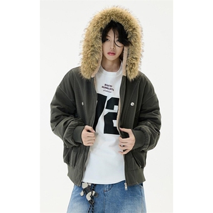 现货重磅boxy短款棉衣座山雕大毛毛领男女棉服水洗工装厚外套图片