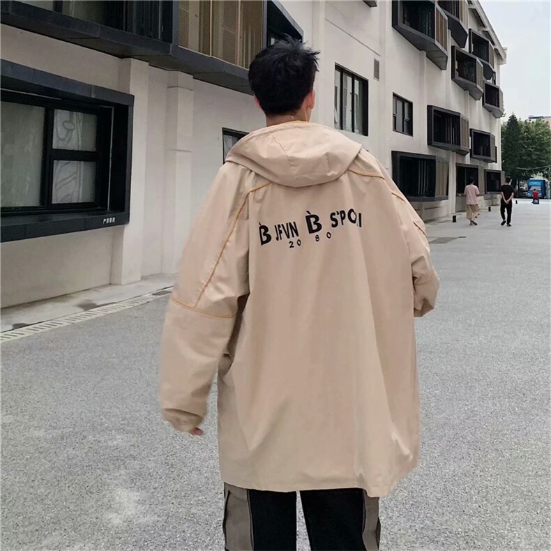 风衣男韩版潮流帅气连帽工装外套春秋季宽松中长款大衣W3717-P58,男装夹克,星座512-2