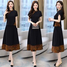 香云纱仿真丝套装女高端品牌2023夏季新款短袖刺绣高级减龄轻奢，女装套装/套裙，然然