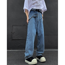 8XL-M特大码假两件牛仔裤男美式高街直通设计感背带裤子K975P68，男装牛仔裤，电商D206-1