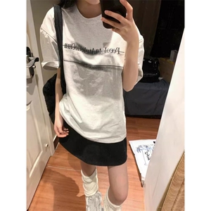 T0761-P25 简约印花灰白字母短袖 模糊字母设计男女款小众上衣图片