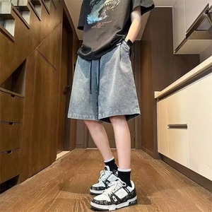 2025夏季新款星空纹牛仔短裤男生潮牌宽松直筒五分裤A6631-P40图片