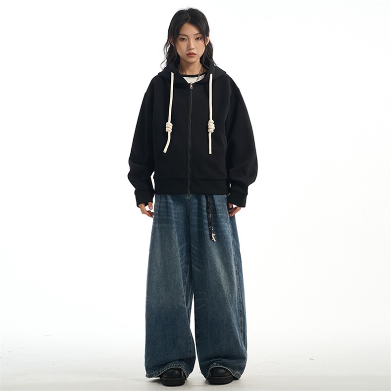 华棉450克W9871-特P72连帽开衫卫衣男女同款高街开衫卫衣短款帽衫,男装卫衣,电商D310B