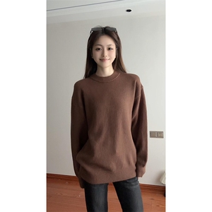 重磅秋冬男女纯色打底针织衫圆领套头半高领毛衣美式复古休闲上衣图片