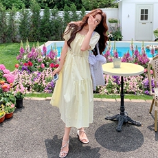 法式甜美时尚气质连衣裙女2025夏季新款收腰显瘦设计感小个子长裙，女装连衣裙，慧尚2-185