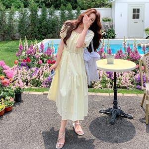 法式甜美时尚气质连衣裙女2025夏季新款收腰显瘦设计感小个子长裙图片