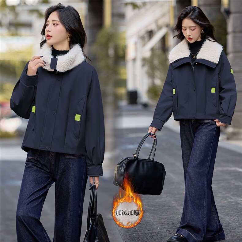 2025冬装新款休闲加绒棉衣外套,女装棉衣/棉服,依路服饰