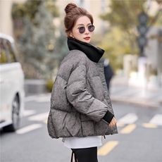 时尚个性格子立领白鸭绒羽绒服女2025冬季新款保暖防寒羽绒外套潮，女装羽绒服，余墨