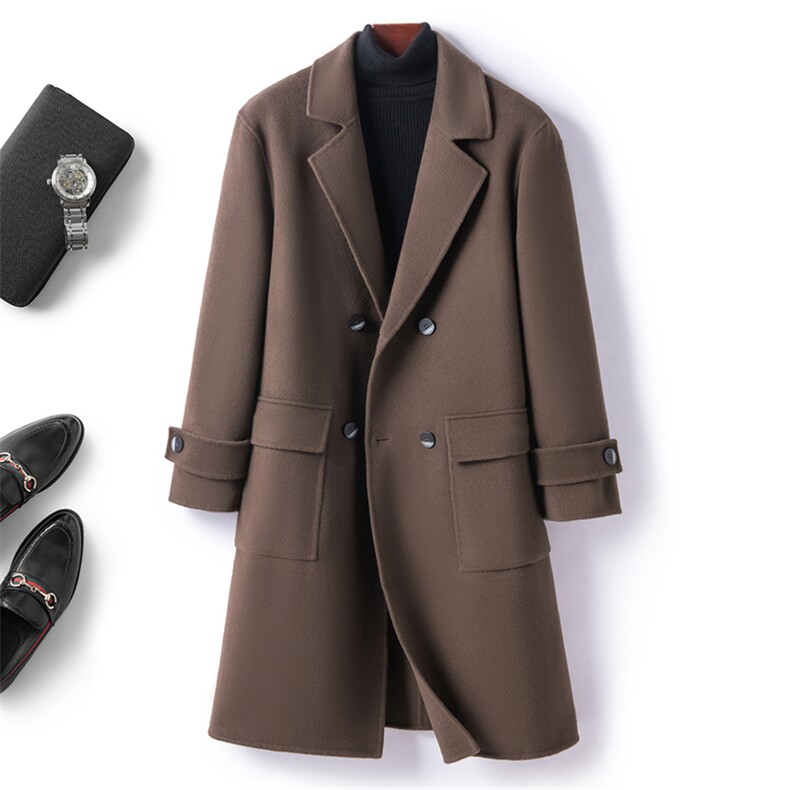 2025年秋季新款系扣长款针织羊毛大衣外套时尚休闲通勤百搭，男装毛呢大衣，诗洋大衣