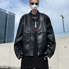 立领机车皮衣男春秋短款垫肩夹克宽松飞行外套潮牌W6866-P62，男装夹克，星座412-3