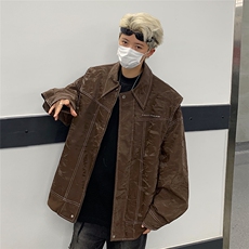 现货不缺货欧美水洗皮衣宽松假两件外套夹克1209-1-JK17-P108，男装夹克，星座1209-1