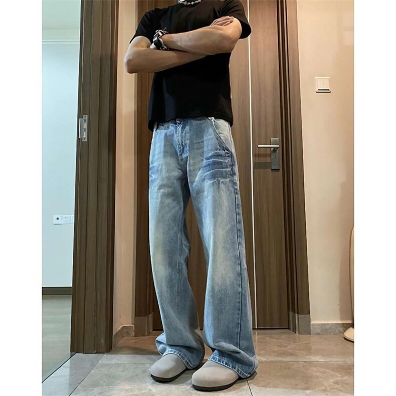 K1109-p38（网络图）现货得物牛仔裤无弹阔腿直筒裤长裤扎花，男装牛仔裤，星座103A-1