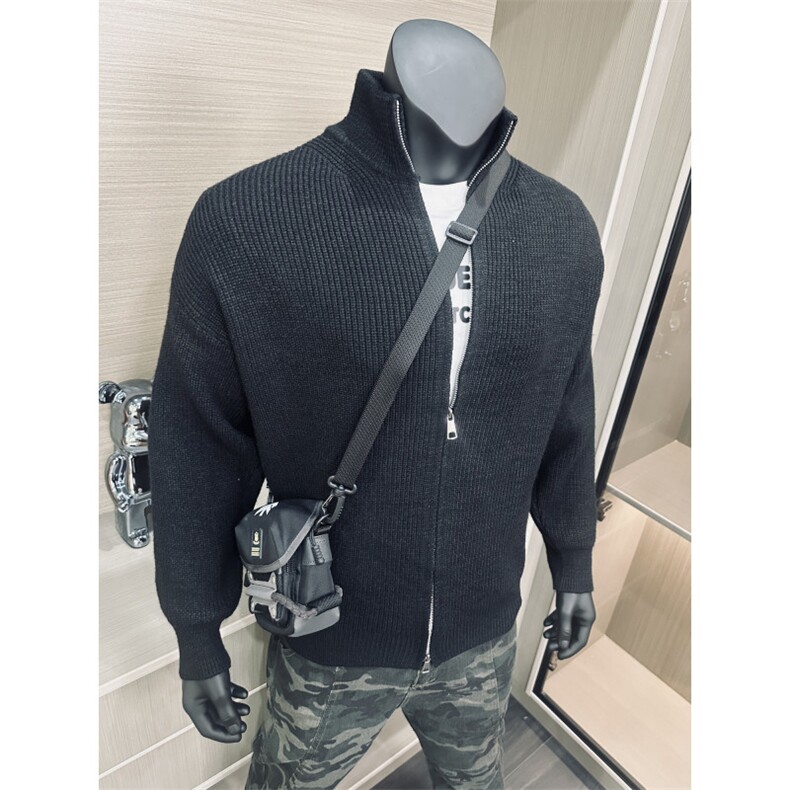 灰色双开拉链开衫毛衣薄款针织衫纯色外套1213-M2425-P55,男装针织衫/毛衣,星座1213