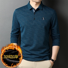 D55153绒钱塘2020-2冬季厚款时尚休闲中年男士翻领长袖T恤P75，男装T恤，钱塘207-2