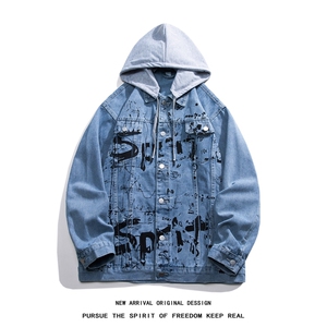 JK3013-p85  M-5X白底ins牛仔夹克绣花破洞大码男日系CITYBOY图片
