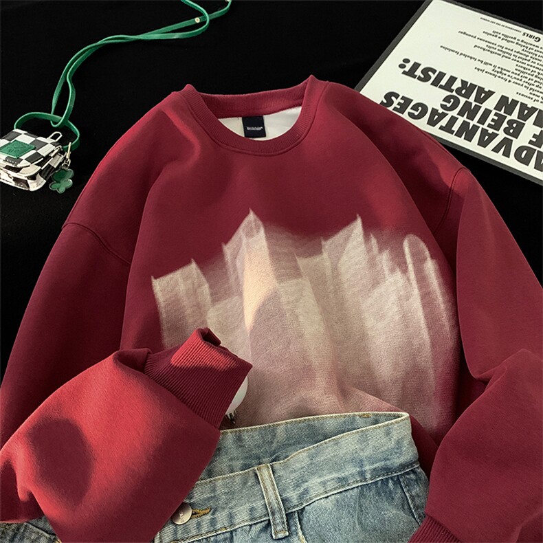 美式酒红色圆领卫衣男女宽松秋冬情侣ins外套潮618A-WY01-p45,女装短外套,星座914-4