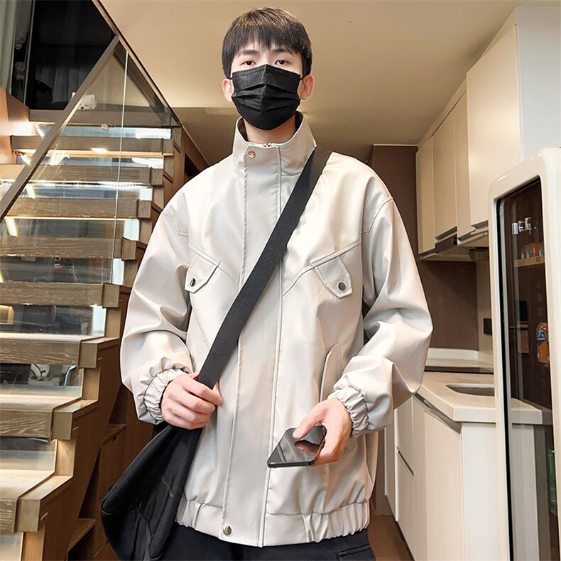 立领夹克男秋季宽松水洗皮衣潮茄克外套休闲A266-PY008-P75控138图片