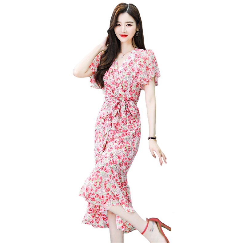 连衣裙2021年夏季潮流舒适简约时尚中长款碎花,女装连衣裙,贵人树