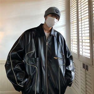 2026秋装新款 美式翻领机车服皮夹克潮宽松外套 D216 P108男图片