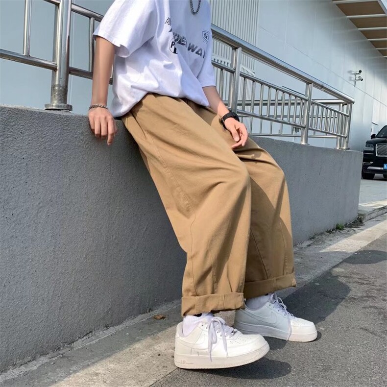 休闲裤男士裤子ins港风百搭直筒裤纯棉斜纹工装阔腿裤HK66P38,男装休闲裤,星座1116-2