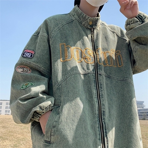 美式潮牌牛仔外套男士春秋季刺绣宽松复古休闲高街夹克J8899-P75图片