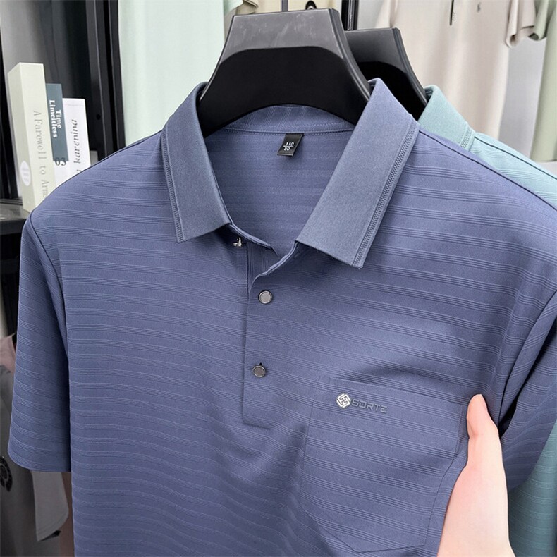 夏季冰丝短袖条纹翻领POLO衫男T恤潮流品质上衣体恤男装，男装Polo衫，钱塘6003（原4033）