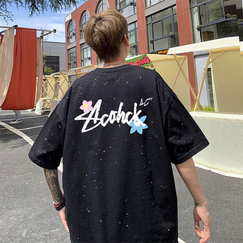 可48小时发货支持抖音得物来样二开美式满天星亮片短袖T恤MTX713,男装T恤,电商A486-1