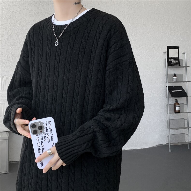 25秋冬麻花毛衣男女慵懒风情侣圆领打底针织衫线衫外套MY01/特P50,男装T恤,电商B318