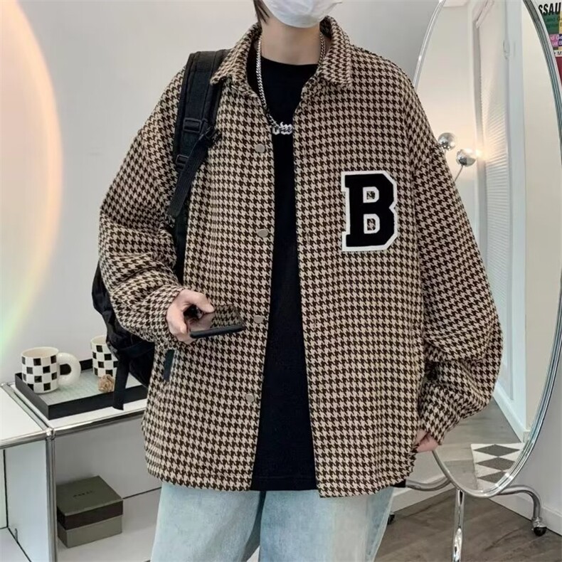 千鸟格外套男设计感小众高街潮牌痞帅美式QH128-P45,女装短外套,星座1109-3