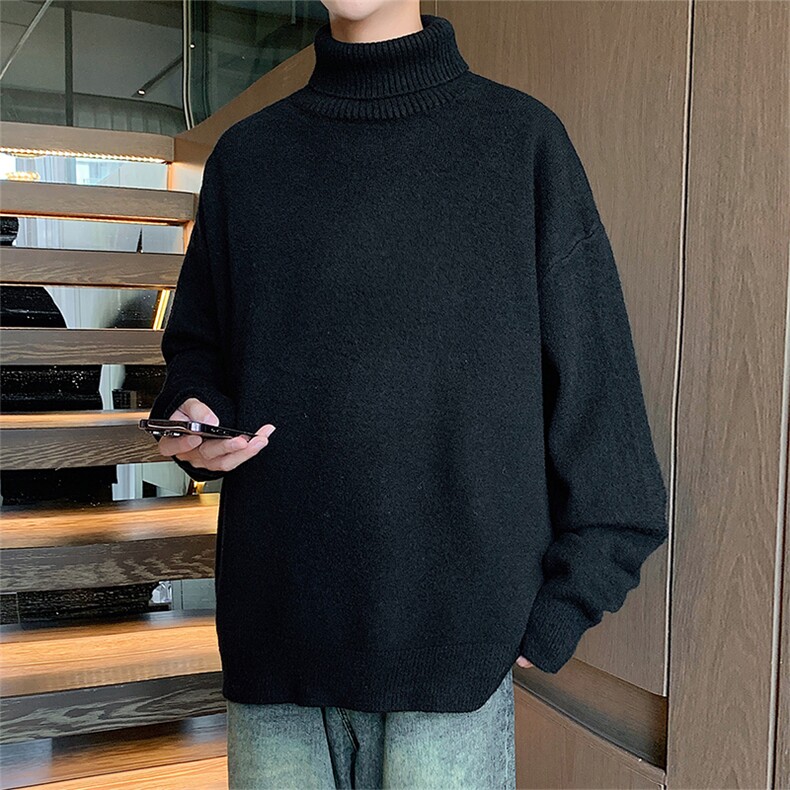 311B-1-3982-P41控79重磅港风套头高领春色大码针织毛衣外套男图片