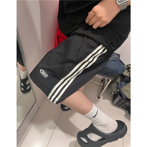 刺绣速干布五分裤侧边条纹三条杠休闲裤 KG06图片