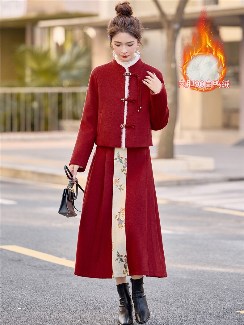 现货新中式提花90羽绒服套装纯色女2026冬季新款超好看保暖女,女装羽绒服,众宇琦