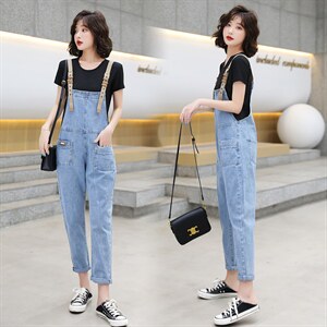 2021夏季女装春季牛仔背带裤女减龄新款韩版宽松洋气{码子偏小}，女装牛仔裤，布衣桑